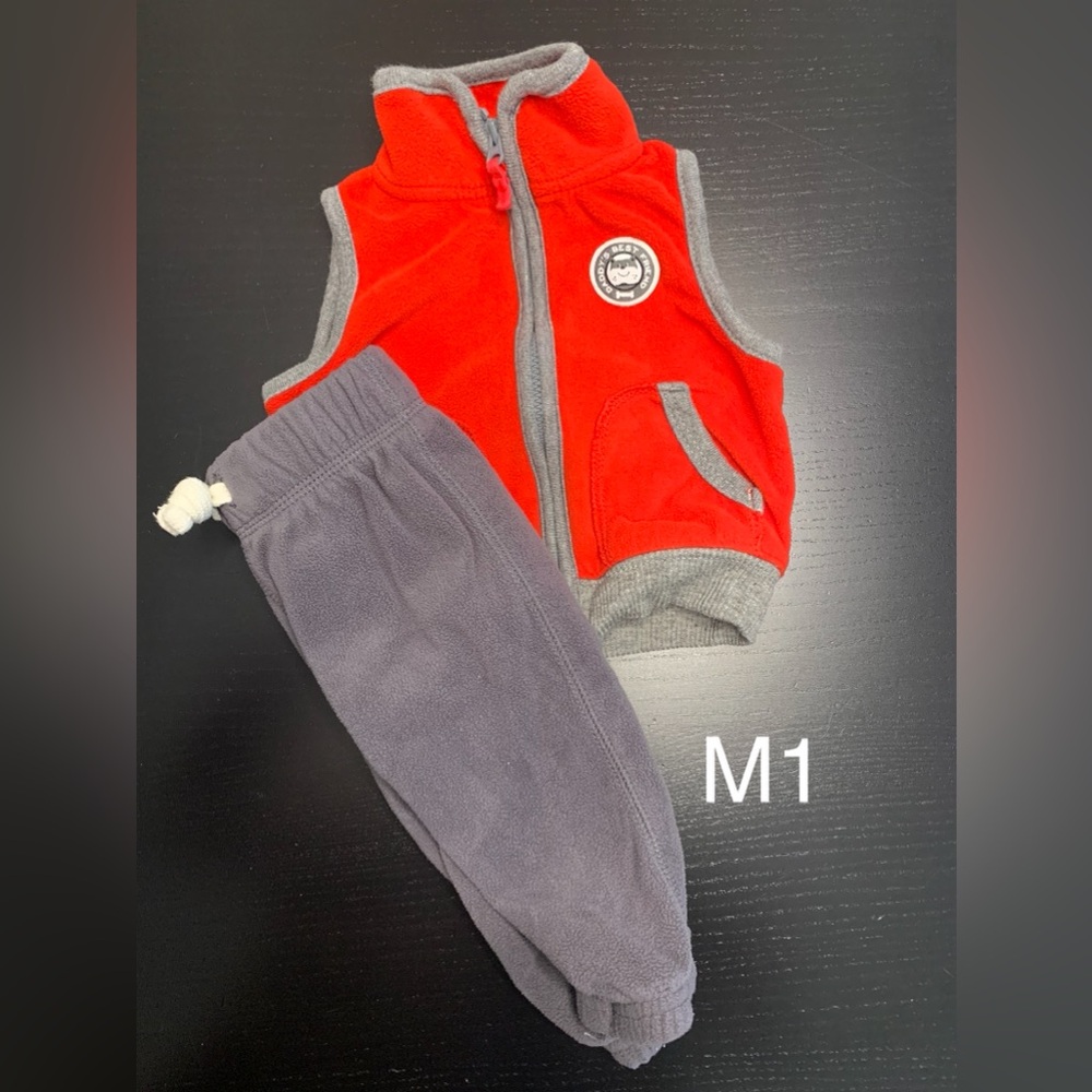 ⭐️2/$8.00⭐️ Red and Grey 0-3m Baby Vest and Pants Set